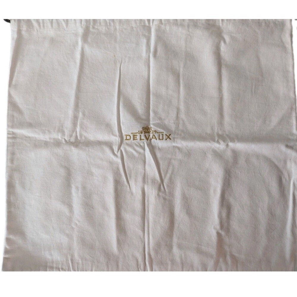 Delvaux Large Dust Bag White Canvas Gold Embroidered Logo 27x24 Designer